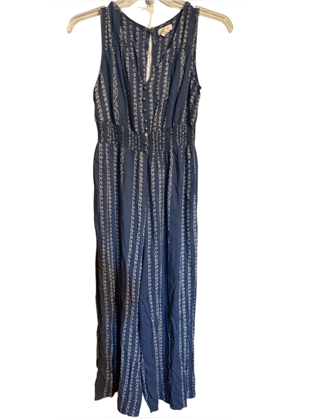 Japna Navy Blue Patterned Sleeveless Jumpsuit